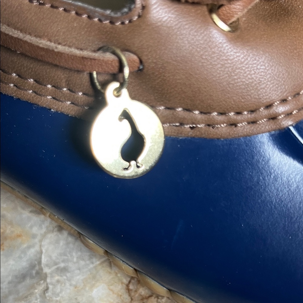 Women's Blue and Brown Rain Boots - Picture 2 of 7